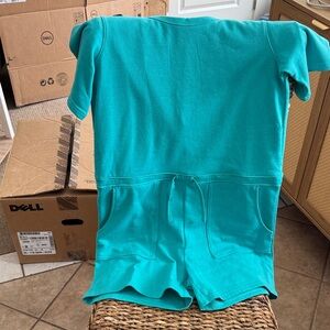 Columbia Teal Short-Sleeve Romper with Front Pockets